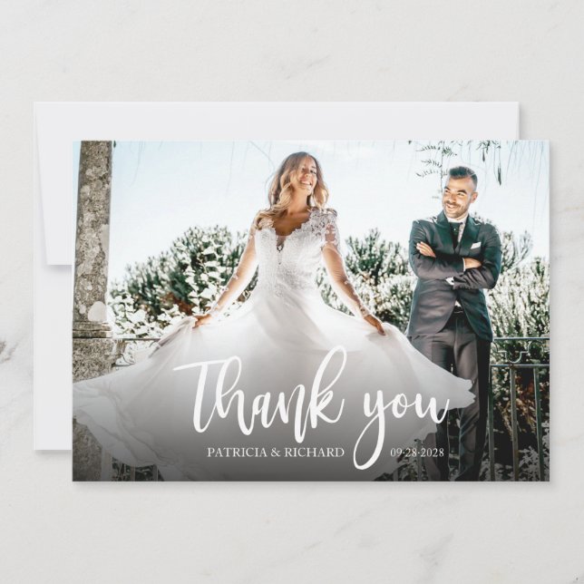 Foto Elegant Calligraphy Wedding Vielen Dank Karte (Vorderseite)