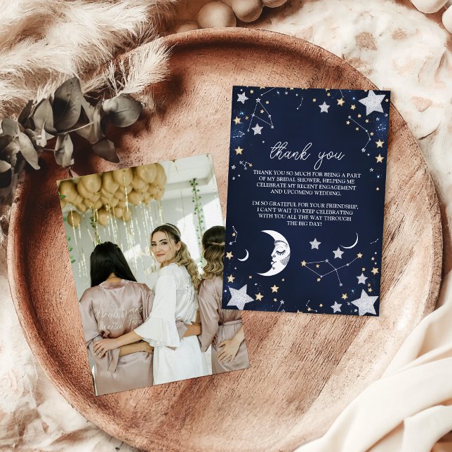 Foto Elegant Celestial Crescent Moon Bridal Showe Dankeskarte (Von Creator hochgeladen)