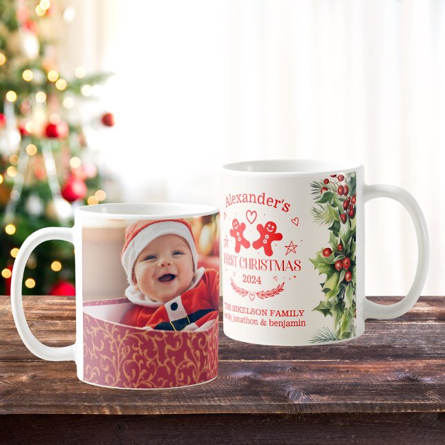 Foto Elegant Floral Baby's First Christmas Kaffeetasse (Von Creator hochgeladen)