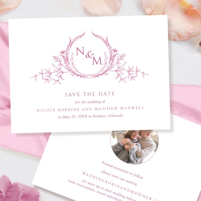 Foto, Elegant Mauve Pink Monogram Wedding Save The Date (Von Creator hochgeladen)