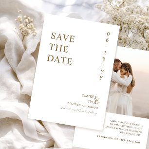 Foto, Elegant, Minimale weiße und goldene Hochzeit Save The Date