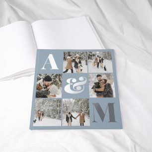 Foto Elegant Monogram Blue Gästebuch