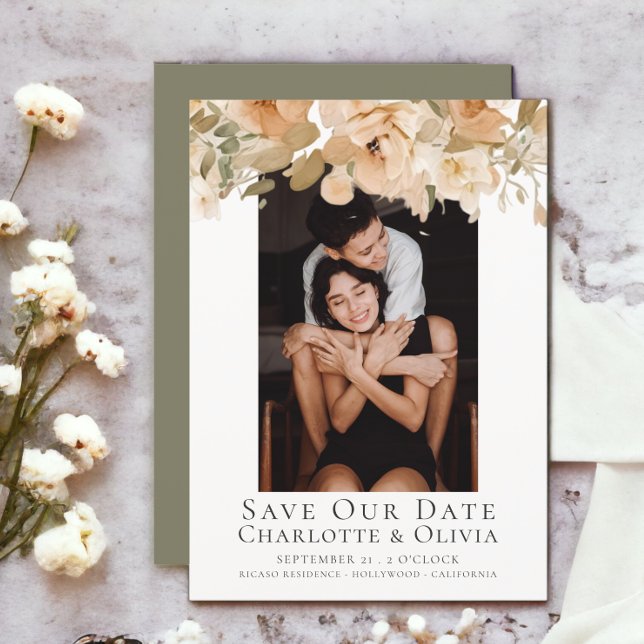 Foto Elegant Peach Floral Save the Date Hochzeit (Photo Elegant Floral Save The Date Wedding announcements from Ricaso)