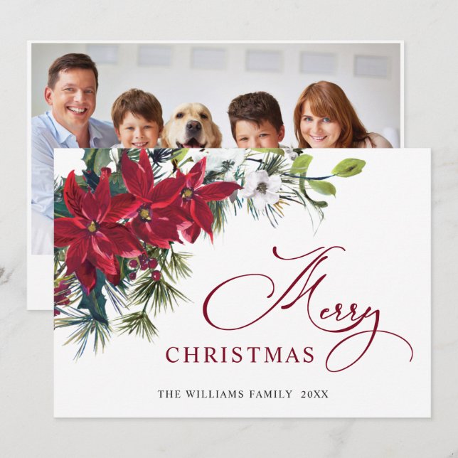 FOTO Elegant Poinsettia Weihnachtsgrüßen Feiertagskarte (Vorne/Hinten)