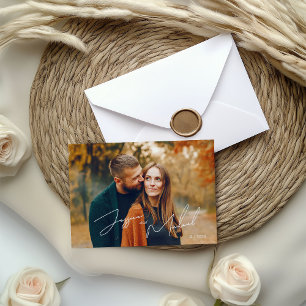Foto Elegant Script Boho Wedding Dankeskarte