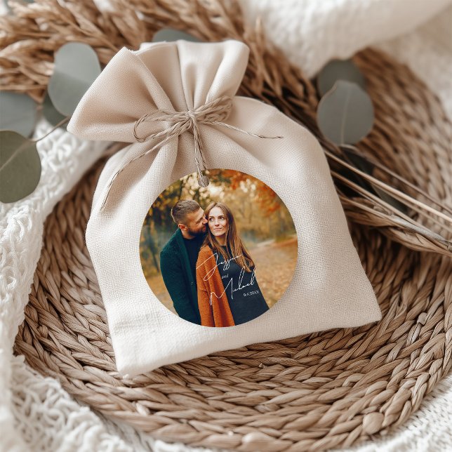 Foto Elegant Script Boho Wedding Geschenkanhänger (Von Creator hochgeladen)