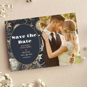 Foto Elegant Silver Gold Celestial Wedding Save The Date