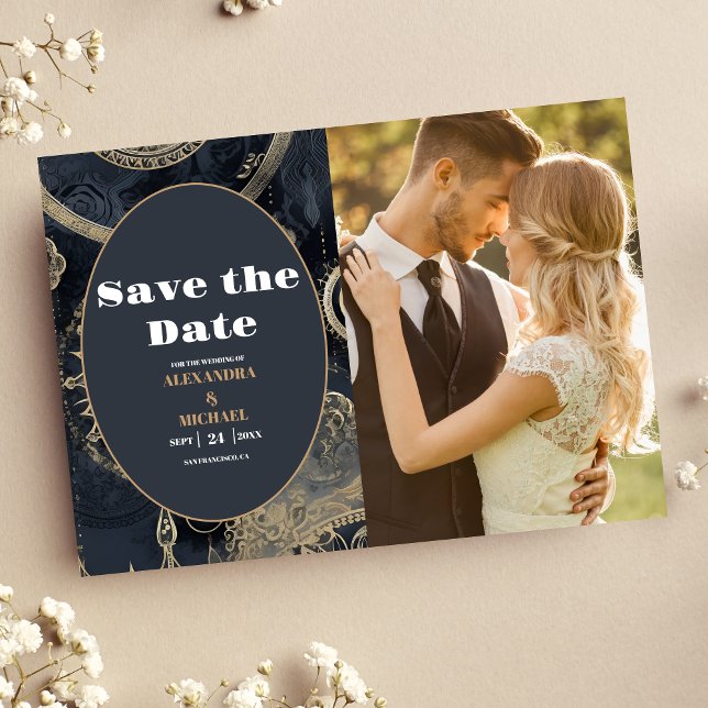 Foto Elegant Silver Gold Celestial Wedding Save The Date (Von Creator hochgeladen)