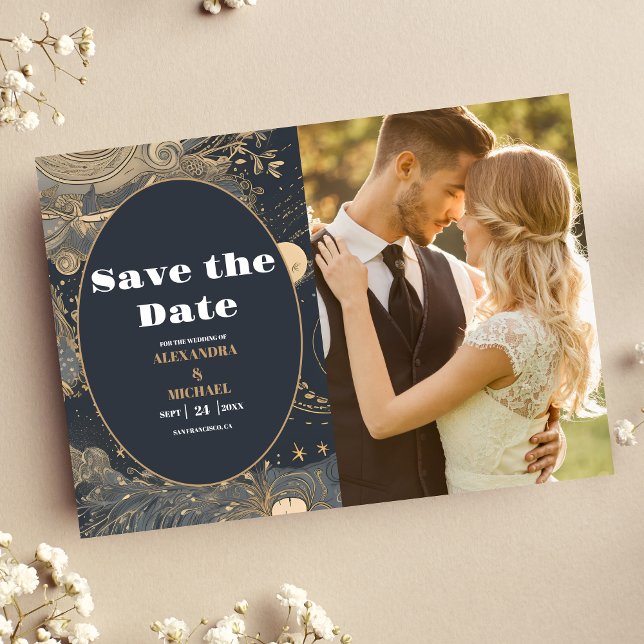 Foto Elegant Silver Gold Celestial Wedding Save The Date (Von Creator hochgeladen)