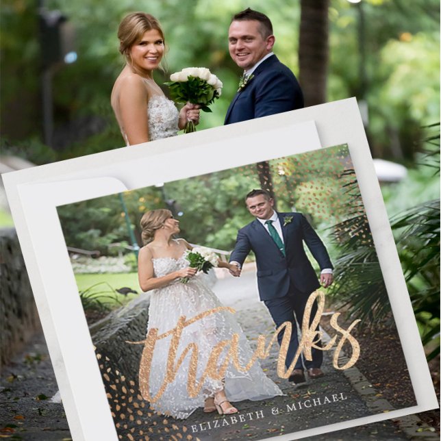 Foto Elegant Wedding Gold Square Vielen Dank Dankeskarte (Von Creator hochgeladen)