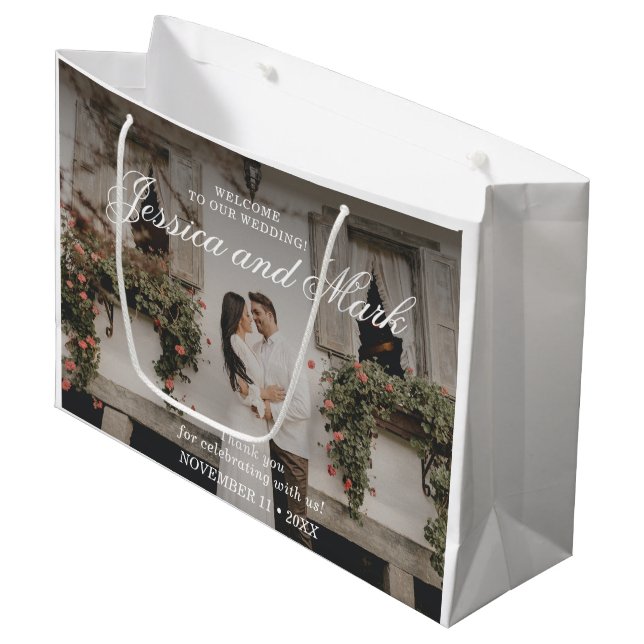 Foto Elegant Wedding Welcome Große Geschenktüte (Vorderseite Schrägansicht)