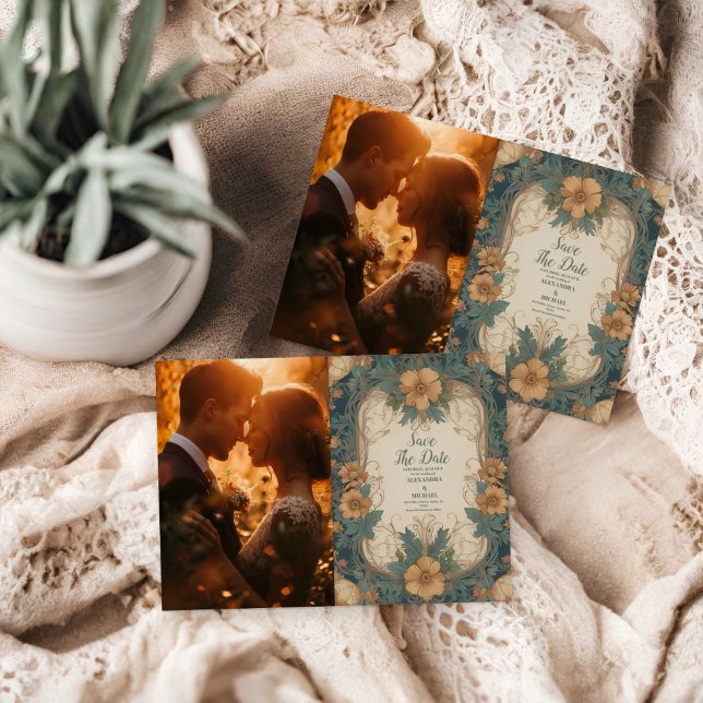 Foto Elegante Art Nouveau Floral Wedding Save The Date (Von Creator hochgeladen)