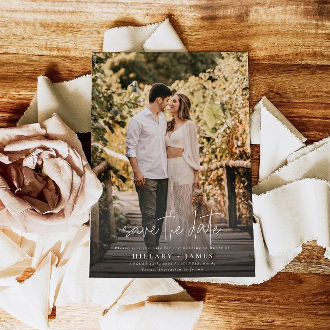 Foto Elegante Kalligrafie Hochzeit Speichern Sie d Einladung (Von Creator hochgeladen)