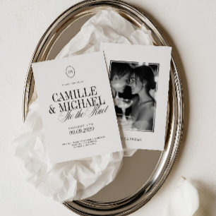 Foto Elegante Kalligrafie Tie the Knot Hochzeit Einladung