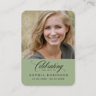 Foto Elegante Memorial Sage Green Prayer Card Visitenkarte