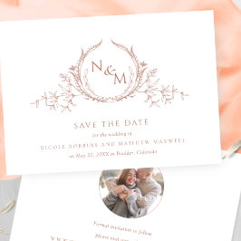 Foto, elegante Pfirsicheier-Monogramm-Hochzeit Save The Date
