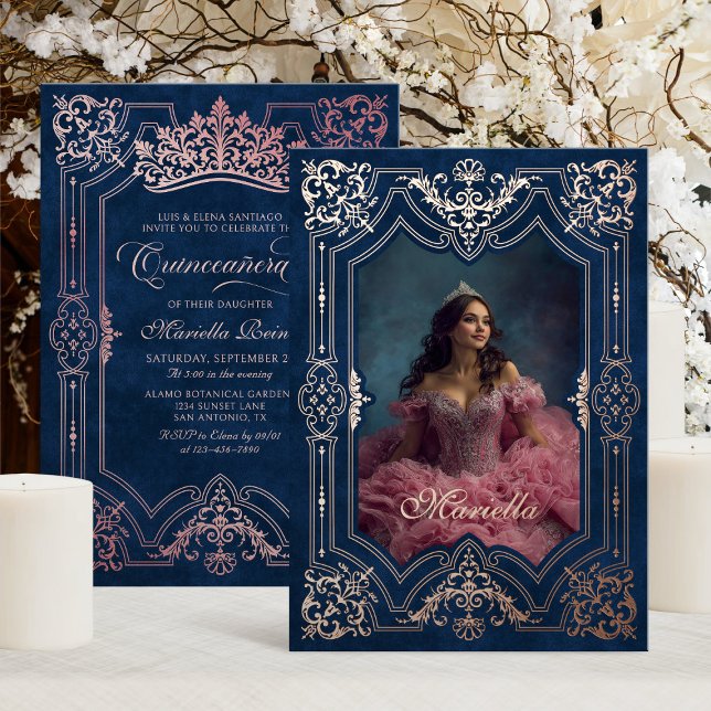 Foto Elegante Rosa Krone Tiara Royal Quinceanera Folieneinladung (Von Creator hochgeladen)