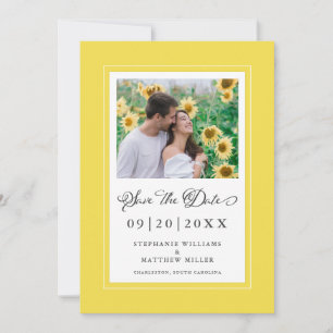 Foto Elegante Script Hochzeit Trendy Yellow Border Save The Date