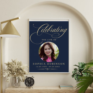 Foto Elegantes Blau Gold Schrift Trauer Gedenken Poster