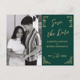 Foto, Elegantes Gold Art Deco auf Grün Save the Da Postkarte