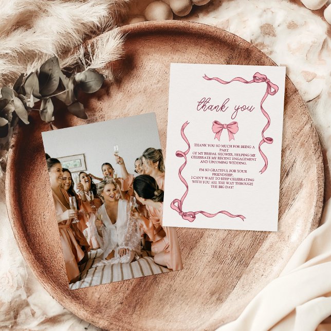 Foto Elegantes rosa Bow-Brautparty Dankeskarte (Von Creator hochgeladen)