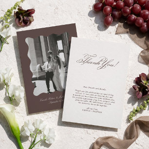 Foto Elfenbein und Braune Hochzeit Dankeskarte