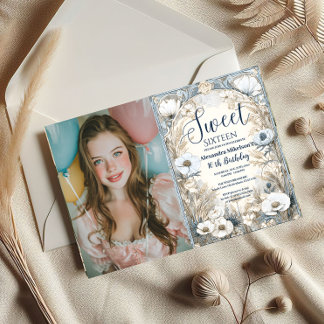 Foto Elfenbein Wildblume Jugendstil Sweet Sixteen Einladung