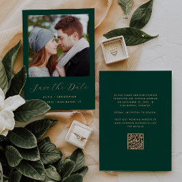 Foto Emerald Green Gold Script QR Code Save The Date