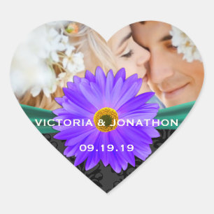 Foto Emerald Green Lavender Gerber Daisy Wedding Herz-Aufkleber