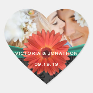 Foto Emerald und Orange Gerber Daisy Wedding Herz-Aufkleber