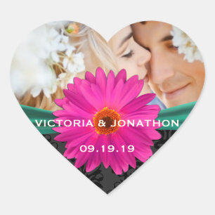 Foto Emerald und Pink Gerber Daisy Wedding Herz-Aufkleber