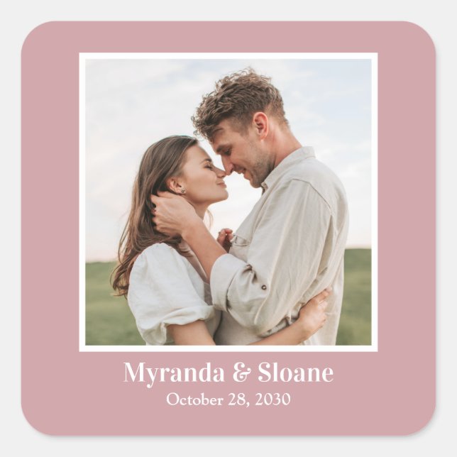 Foto Engagement Partei Dusty Rose Quadratischer Aufkleber (Vorderseite)