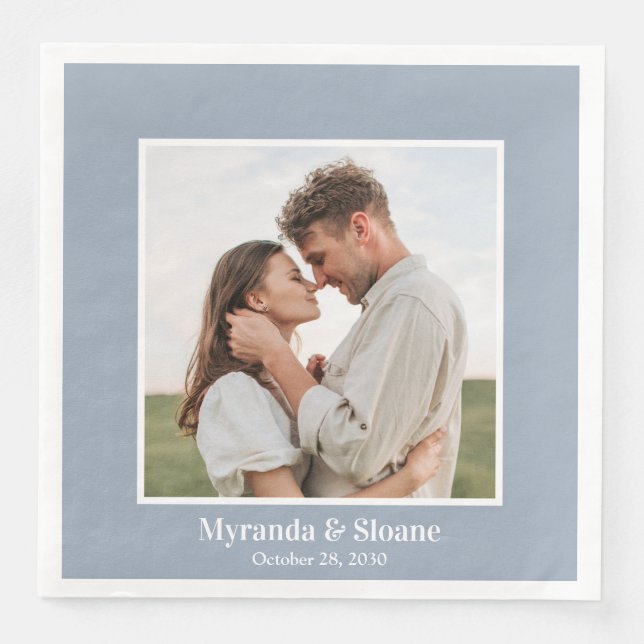 Foto Engagement Party Dusty Blue Serviette (Vorderseite)