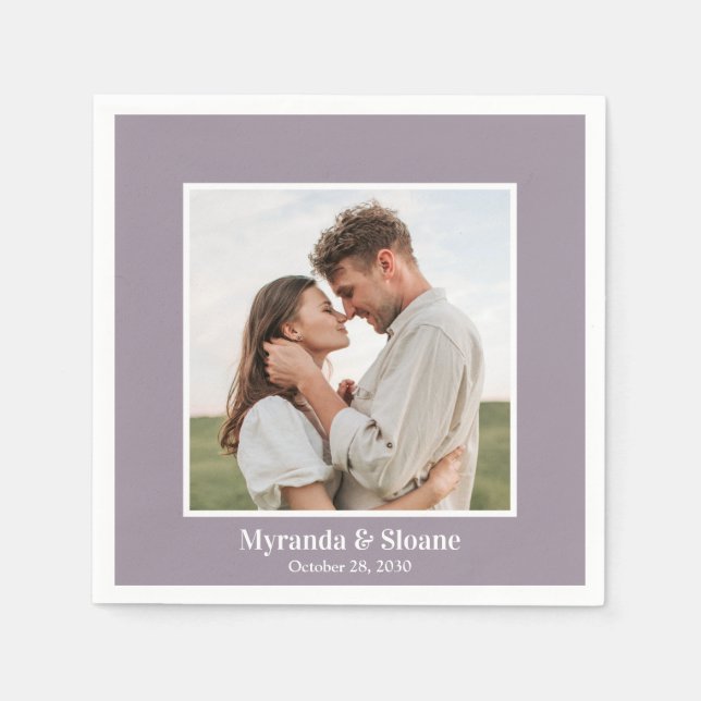 Foto Engagement Party Lila Napkins Serviette (Vorderseite)