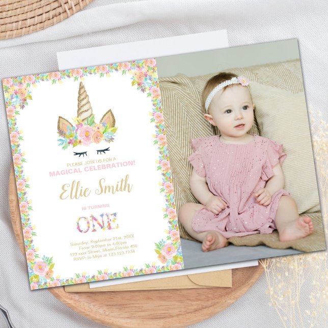 Foto Erste Einladung zum Geburtstag (Photo First Unicorn Birthday Invitations)