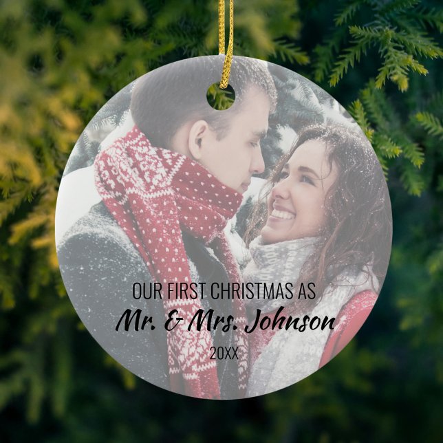 Foto Erste Weihnachten als Mr. & Mrs. Keramik Ornament (Von Creator hochgeladen)