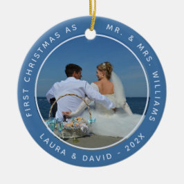 Foto Erste Weihnachten als Mr. und Mrs. Blue Weddi Keramik Ornament
