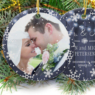 Foto Erste Weihnachten als Mr. und Mrs. rustic Win Keramik Ornament