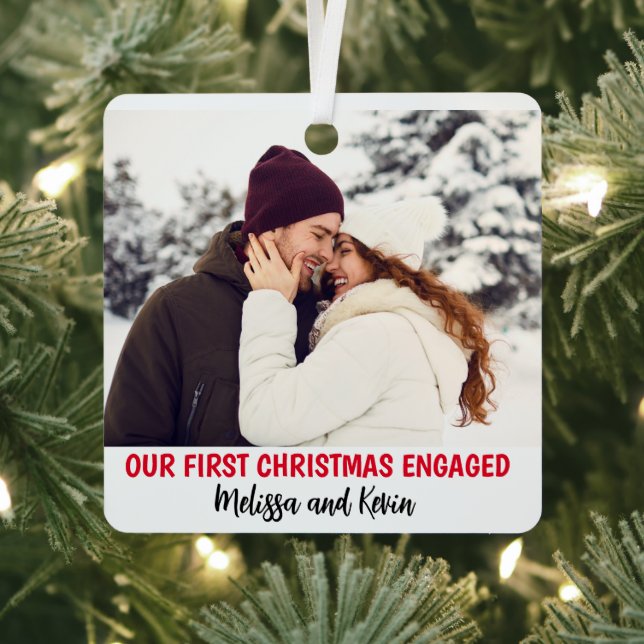 Foto Erste Weihnachten Verlobte Minimal Xmas Custo Ornament Aus Metall (InSitu)