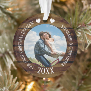 Foto Erste Weihnachten Verlobte Vintage Holzpaare Ornament