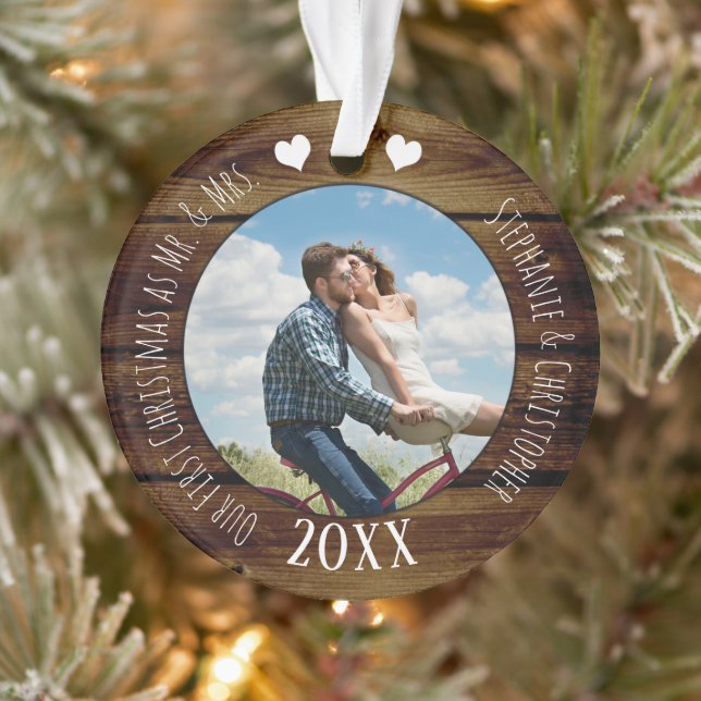 Foto Erste Weihnachtszeit Mr. & Mrs. Double Sided Ornament (Baum)