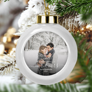 Foto Erstes Weihnachten Verheiratet White Schrift Keramik Kugel-Ornament