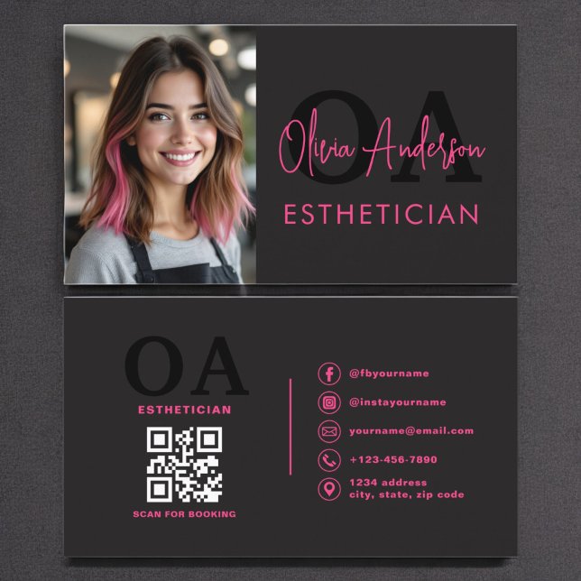 Foto Esthetiker QR Code Hot Pink Black Visitenkarte (Von Creator hochgeladen)