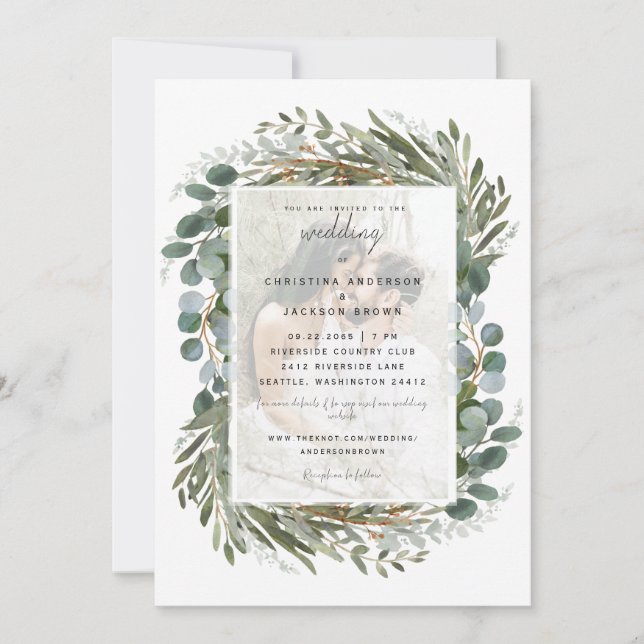 Foto Eucalyptus White Wedding Einladung (Vorderseite)