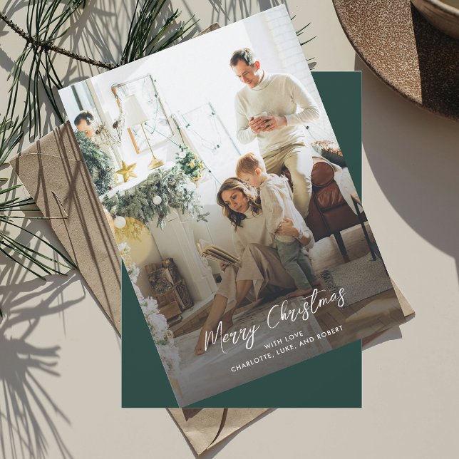 Foto Familie Elegante Weihnachten (Elegant Christmas Family Photo Rustic Script Typography Greeting Card)