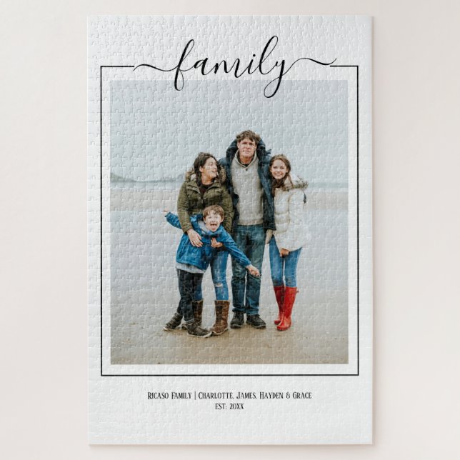 Foto Familie Typografie einzigartig personalisiert Puzzle (Vertikal)