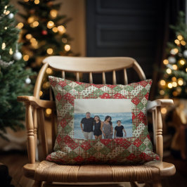 Foto Familien Weihnachten Patchwork Grün Rot Kissen