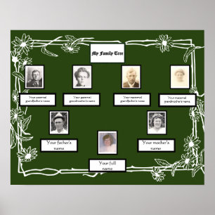 Foto Familienbaum Gänseblümchen Kunst Rand auf Grü Poster