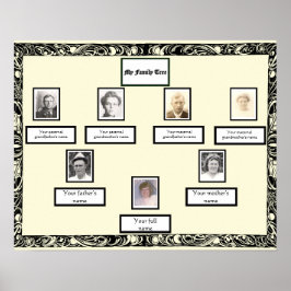 Foto Familienbaum Vintage Swirl-Grenze auf Creme Poster