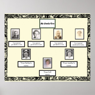 Foto Familienbaum Vintage Wirbelrand auf Creme Poster
